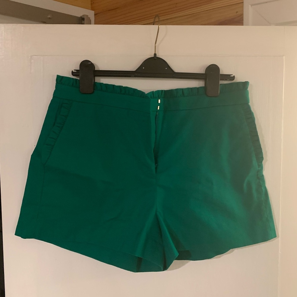 Women’s J. Crew Green Ruffle Shorts, Sz 12